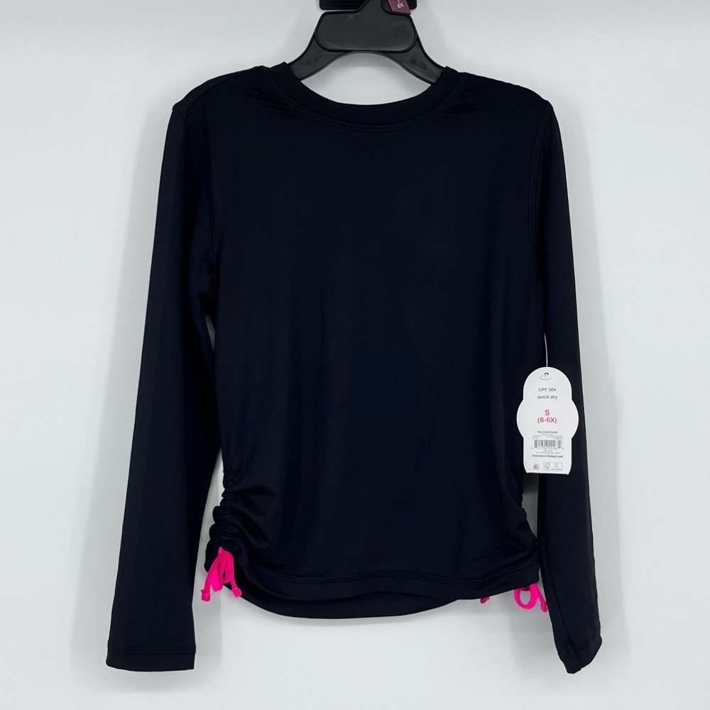 NWT Wonder Nation Girls Black Long Sleeve Rash Guard UPF 50+ Quick Dry S 6-6X‎